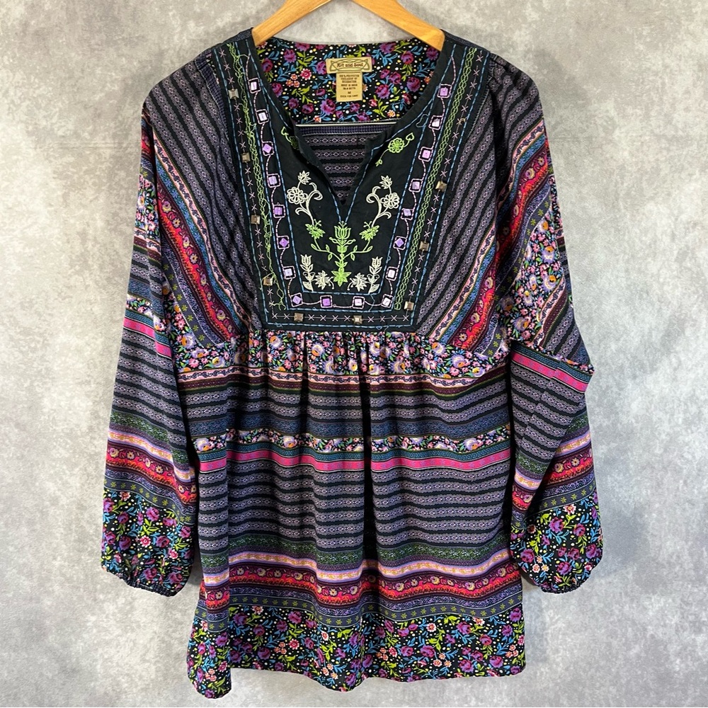 Art And Soul Blouse Womens Medium M Colorful Beaded Studded Hippie Boho Tunic